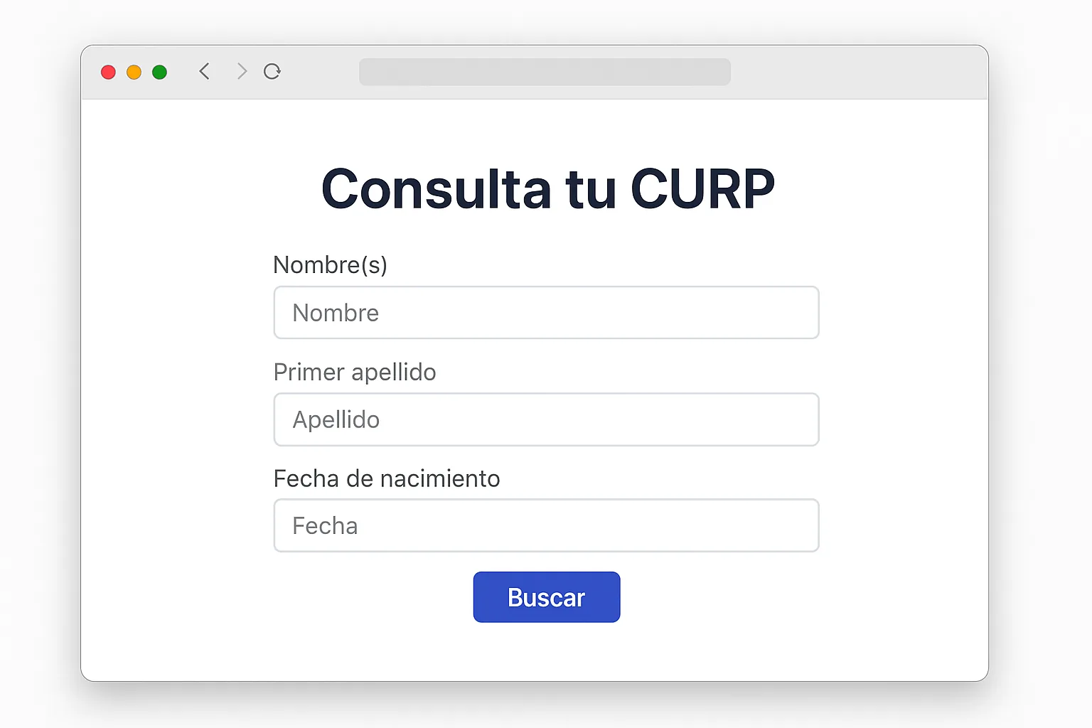 Ejemplo ilustrativo del formulario de consulta con tus datos básicos. La pantalla real puede variar.