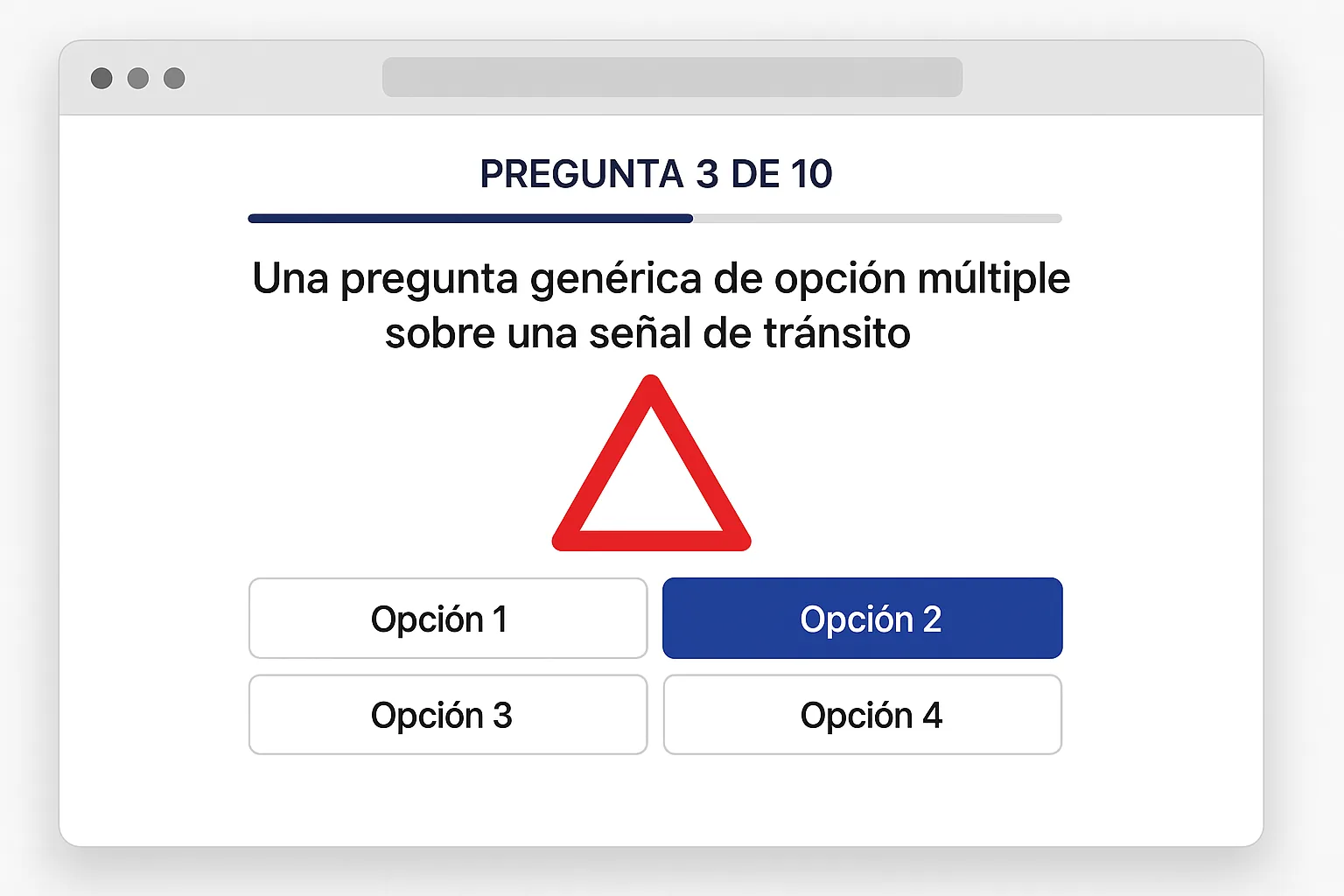 Ejemplo ilustrativo de una pregunta de práctica. El examen oficial puede variar en formato y contenido.